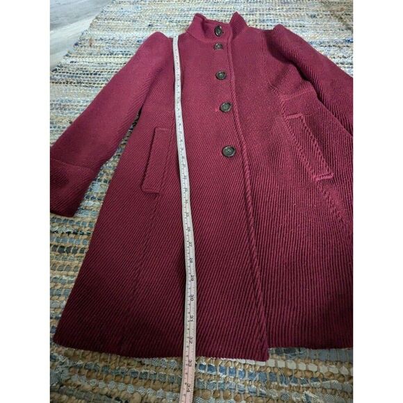Loft Burgundy Funnel Neck Coat Jacket 4 Ribbed Lined Wool Blend Long Line - Picture 3 of 7